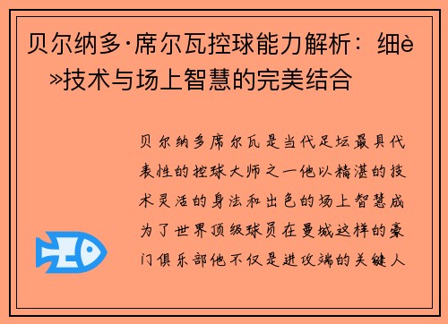 贝尔纳多·席尔瓦控球能力解析：细腻技术与场上智慧的完美结合